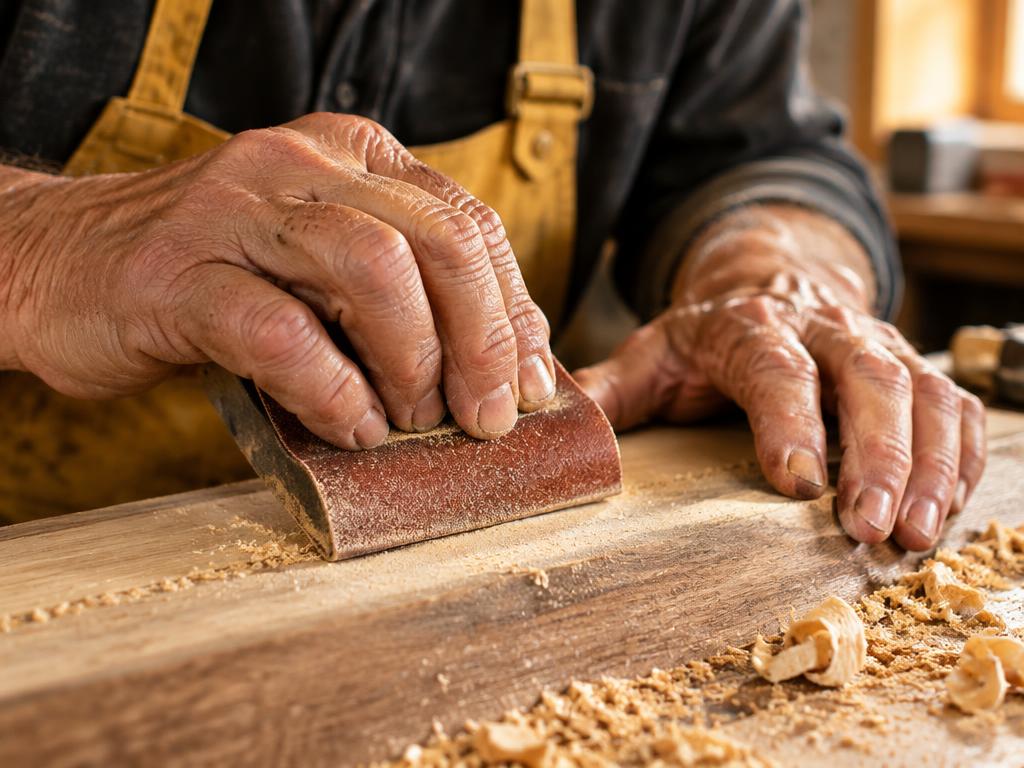 Grampy's hands sanding wood